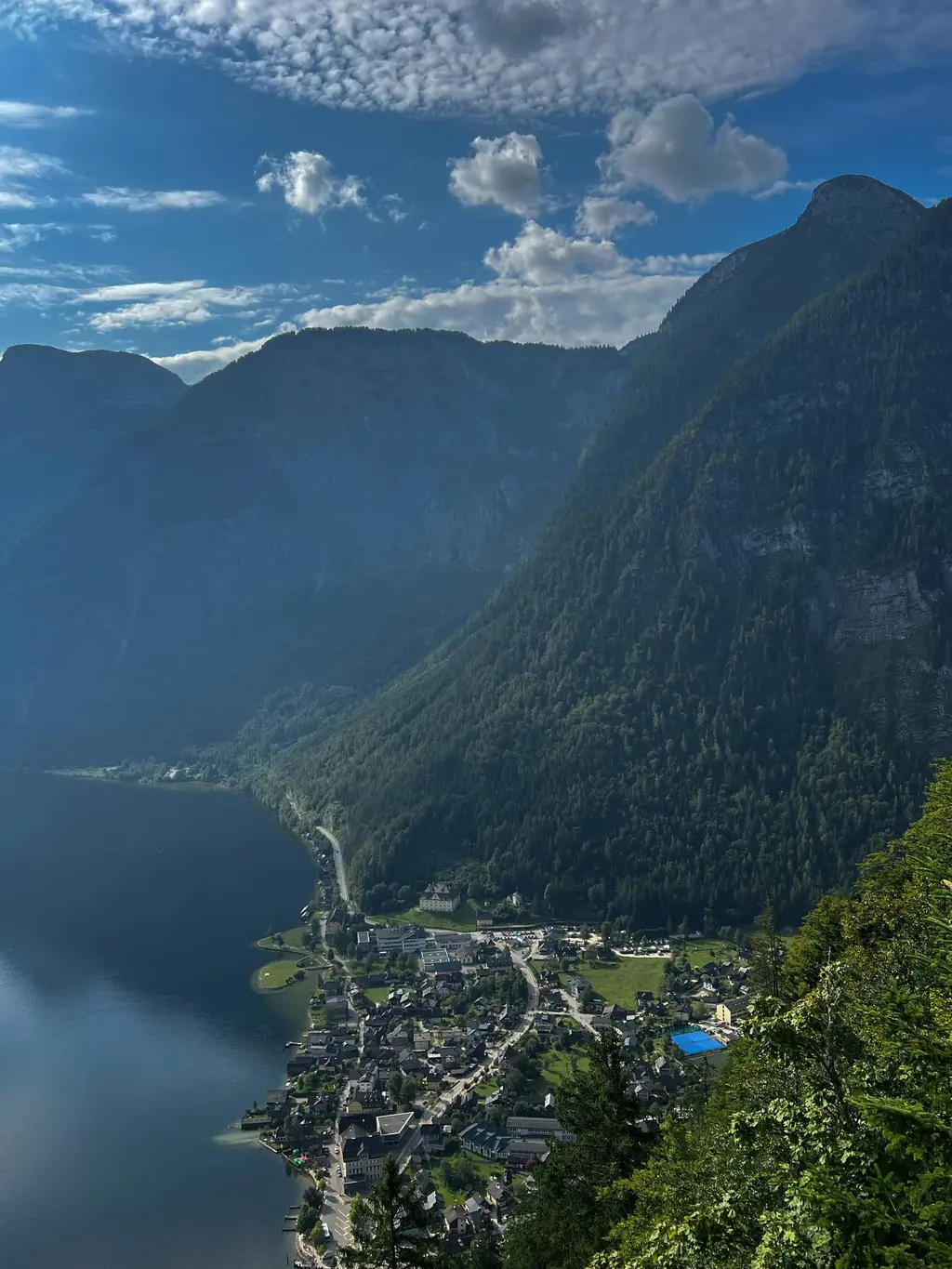 Lake Hallstatt and the village seen from the Skywalk viewing platform above